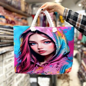 کیف عروسکی مخمل دسته کنفی(ارسال رنگ به صورت رندوم)