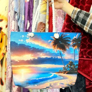 کیف عروسکی مخمل دسته کنفی(ارسال رنگ به صورت رندوم)