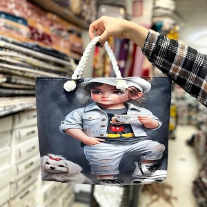 کیف عروسکی مخمل دسته کنفی(ارسال رنگ به صورت رندوم)