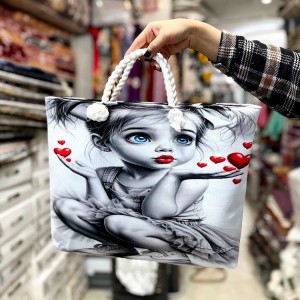 کیف عروسکی مخمل دسته کنفی(ارسال رنگ به صورت رندوم)