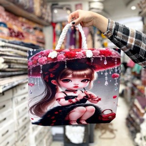 کیف عروسکی مخمل دسته کنفی(ارسال رنگ به صورت رندوم)