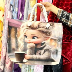 کیف عروسکی مخمل دسته کنفی(ارسال رنگ به صورت رندوم)