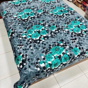 پتو ضخیم تک نفره گل عروس(زمینه طوسی گل ابی)