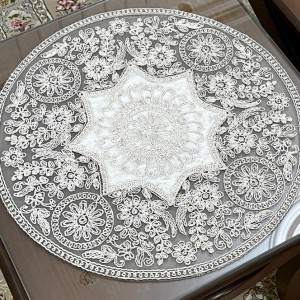 رومیزی دانتل گرد سه تیکه (مدل ستاره)رنگ شیری