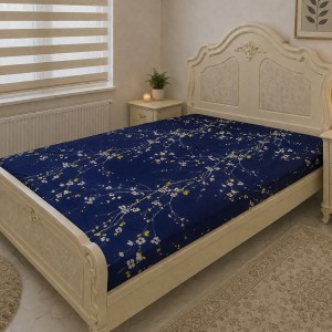 ملافه روتختی کش دار تک نفره و دونفره (زمینه سرمه ای شکوفه زرد)