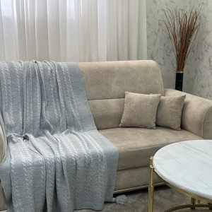 شال مبل مارپیچ نخ ترک (در سه سایز)رنگ طوسی روشن