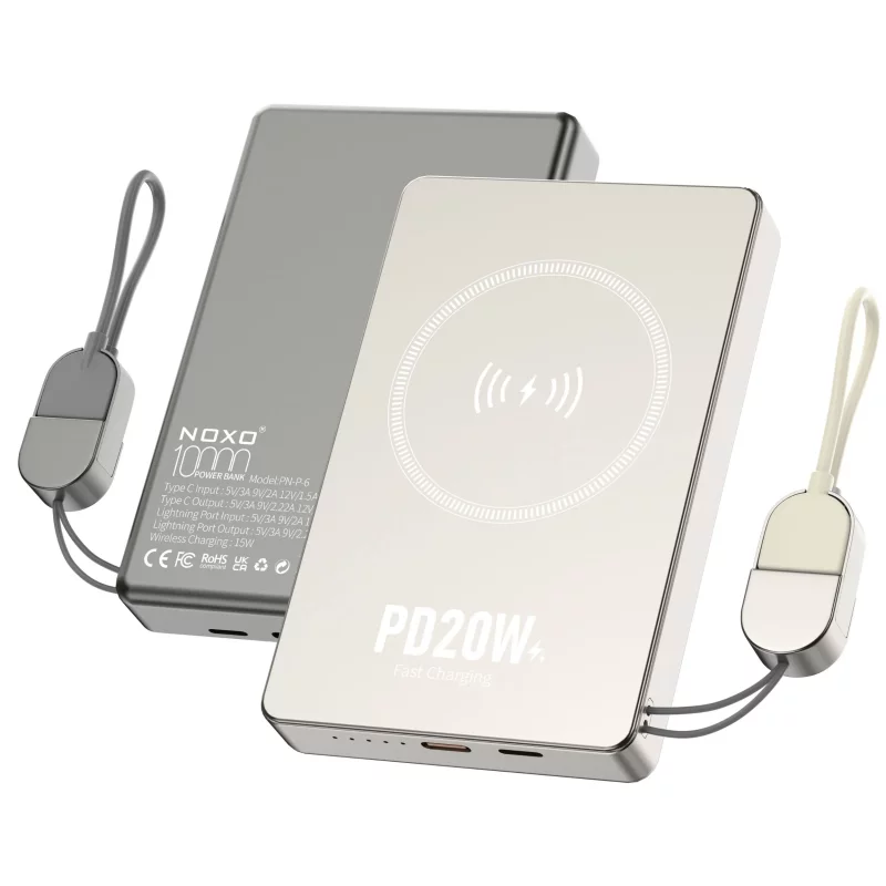 پاوربانک بی‌سیم نوکسو با ظرفیت 10000 میلی‌آمپر ساعت توان 20 وات با فناوری PD مدل PN-6