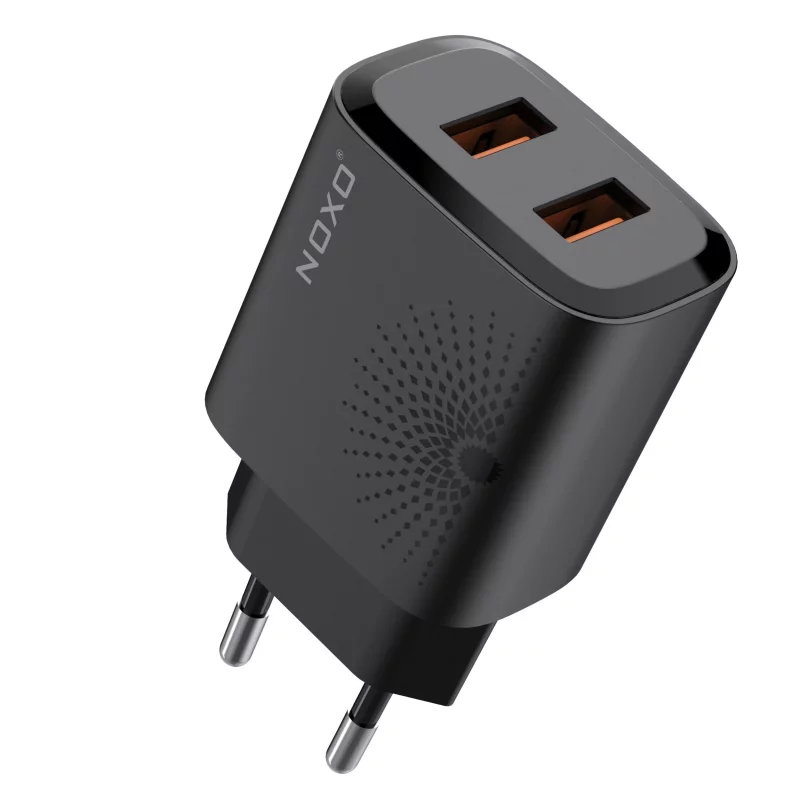 شارژر دیواری 12 وات نوکسو مدل CHN-4 با ۲ پورت USB، جریان خروجی ۲.۴ آمپر (EU Pin)