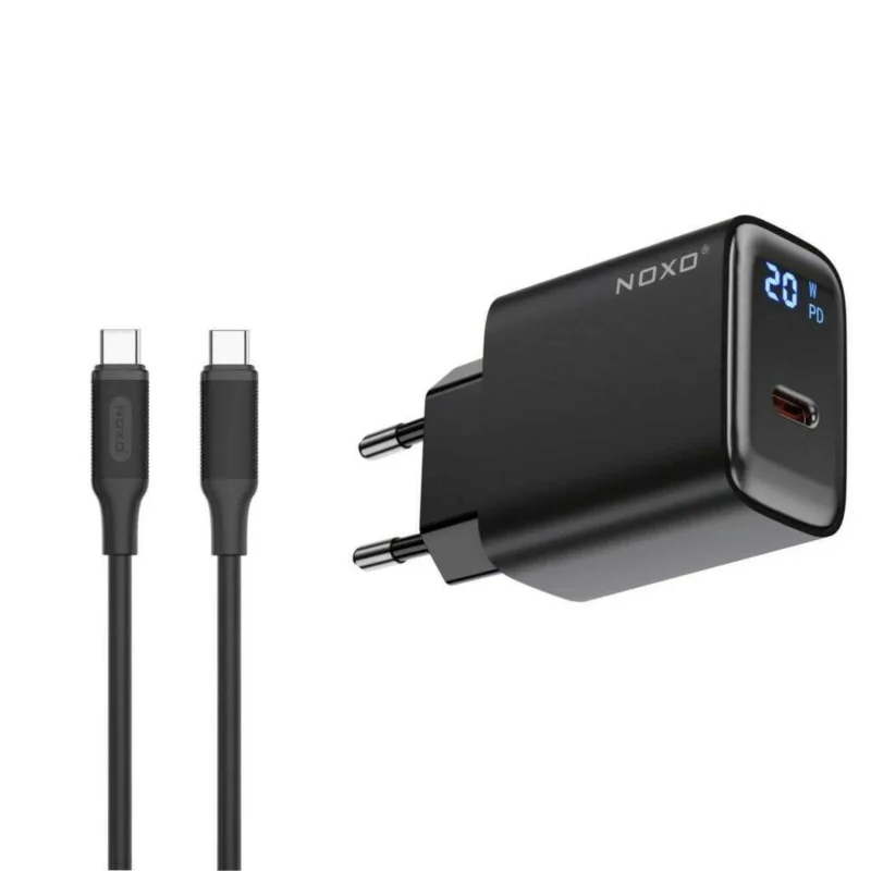 شارژر دیواری 20 وات USB-C نوکسو مدل CHN-5 به همراه کابل تبدیل 60 وات Type-C به Type-C نوکسو مدل CN-1 طول 1متر