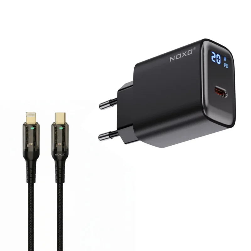 شارژر دیواری 20 وات USB-C نوکسو مدل CHN-5 به همراه کابل تبدیل 30 وات Type-C به Lightning نوکسو مدل CN-3 طول 1.2 متر