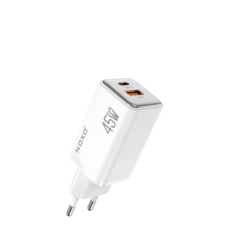 شارژر دیواری GaN 45 وات دو پورت نوکسو مدل CHN-8 | شارژ فوق سریع با پورت USB-C و USB-A