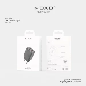 شارژر کلگی CHN-4 دو پورت 2.4A نوکسو برای گوشی و تبلت، ورودی AC110-240V، مناسب برای استفاده خانگی و اداری