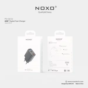 شارژر کلگی نوکسو CHN-6 PD+QC3.0 20W با نمایشگر دیجیتال و پین EU، شارژ سریع برای گوشی و تبلت