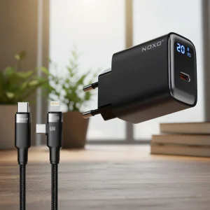 قیمت و خرید شارژر دیواری 20 وات نوکسو مدل CHN-5 به همراه کابل تبدیل 60 وات ۳ در ۱ نوکسو مدل CN-5 طول 1.2 متر- جعبه