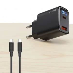قیمت و خرید شارژر دیواری 20 وات دو پورت نوکسو مدل CHN-6 به همراه کابل تبدیل 60 وات Type-C به Type-C نوکسو مدل CN-1 طول 1متر