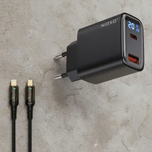 قیمت و خرید شارژر دیواری 20 وات دو پورت نوکسو مدل CHN-6 به همراه کابل تبدیل 30 وات Type-C به Lightning نوکسو مدل CN-3 طول 1.2 متر