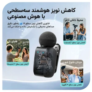 میکروفون بی‌ سیم یقه‌ای نوکسو مدل MC‑N1 دو میکروفونه با اتصال USB‑C و نویز کنسلینگ