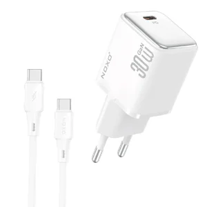 شارژر دیواری ۳۰ وات نوکسو مدل EU CHN-7 | فست شارژ PD به همراه کابل تایپ سی