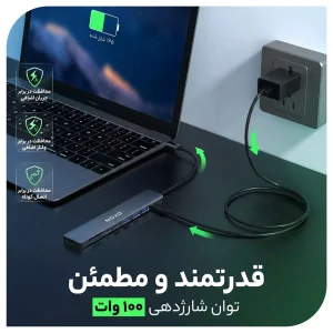 هاب 9 پورت Type‑C نوکسو مدل HUB‑N1 | مبدل 9 در1 با HDMI 4K، PD 100W و USB 5Gbps