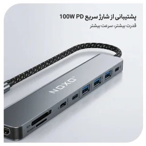 هاب 9 پورت Type‑C نوکسو مدل HUB‑N1 | مبدل 9 در1 با HDMI 4K، PD 100W و USB 5Gbps