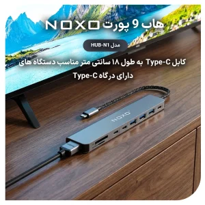 هاب 9 پورت Type‑C نوکسو مدل HUB‑N1 | مبدل 9 در1 با HDMI 4K، PD 100W و USB 5Gbps