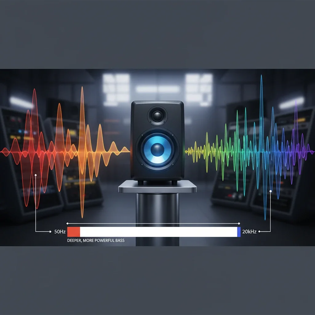 پاسخ فرکانسی این عدد نشان میدهد اسپیکر چه محدودهای از صداها را پخش میکند؛ هرچه عدد پایینتر در بخش Hz کمتر باشد، بیس عمیقتر است.