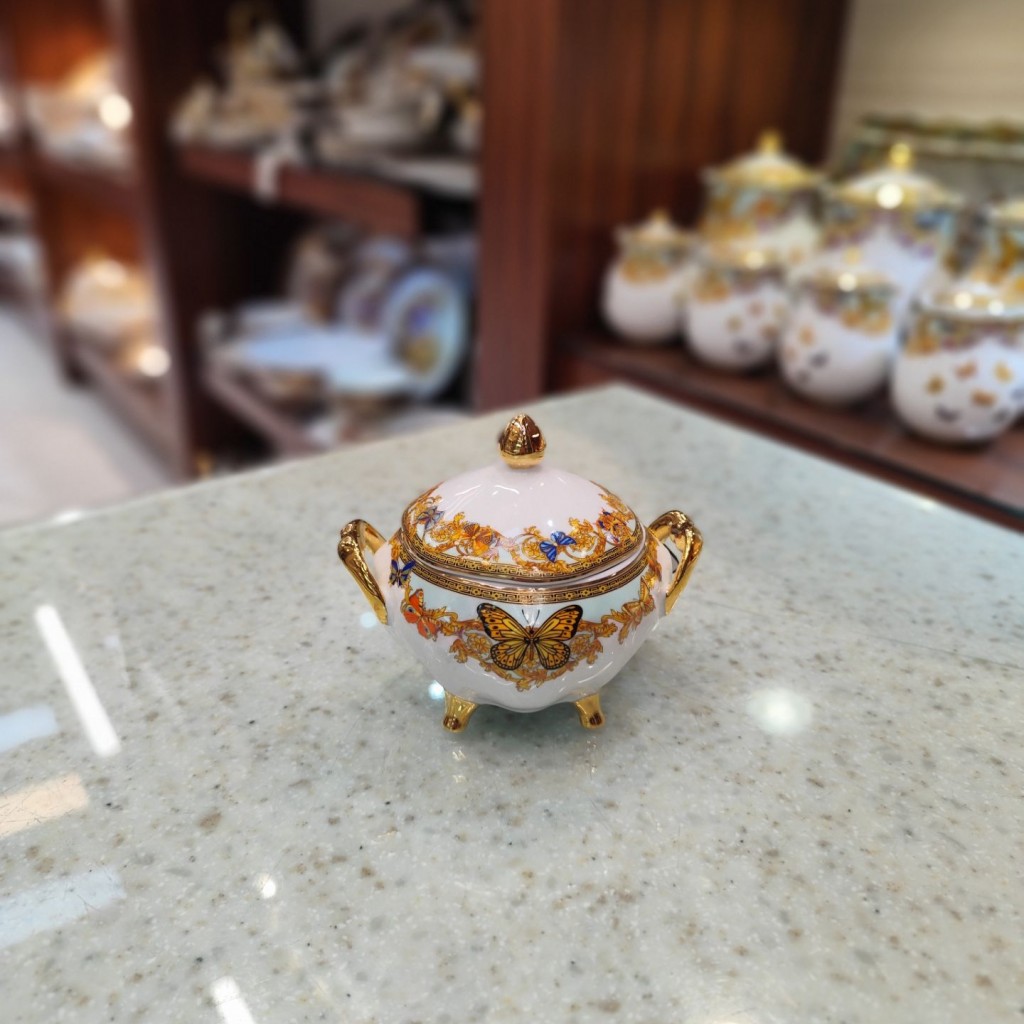 قندان گرد طرح پروانه فیروزه ای55514