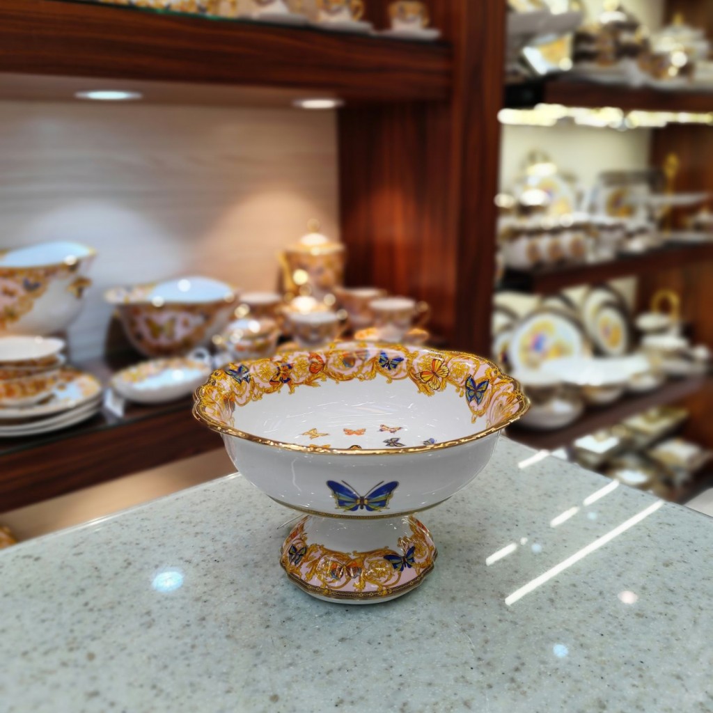 آجیل خوری گرد پایه دارطرح پروانه صورتی55304