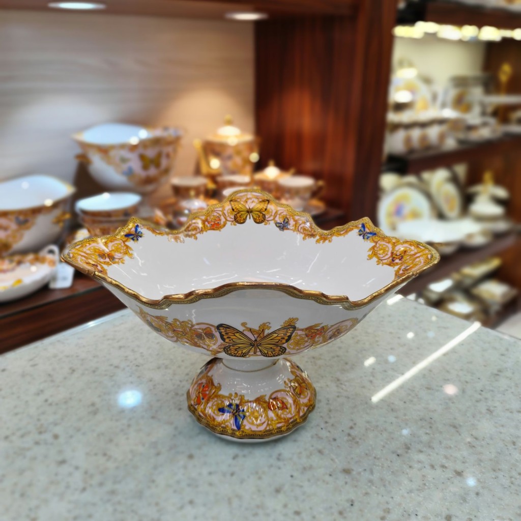 کشکول پایه دار متوسط طرح پروانه صورتی55301