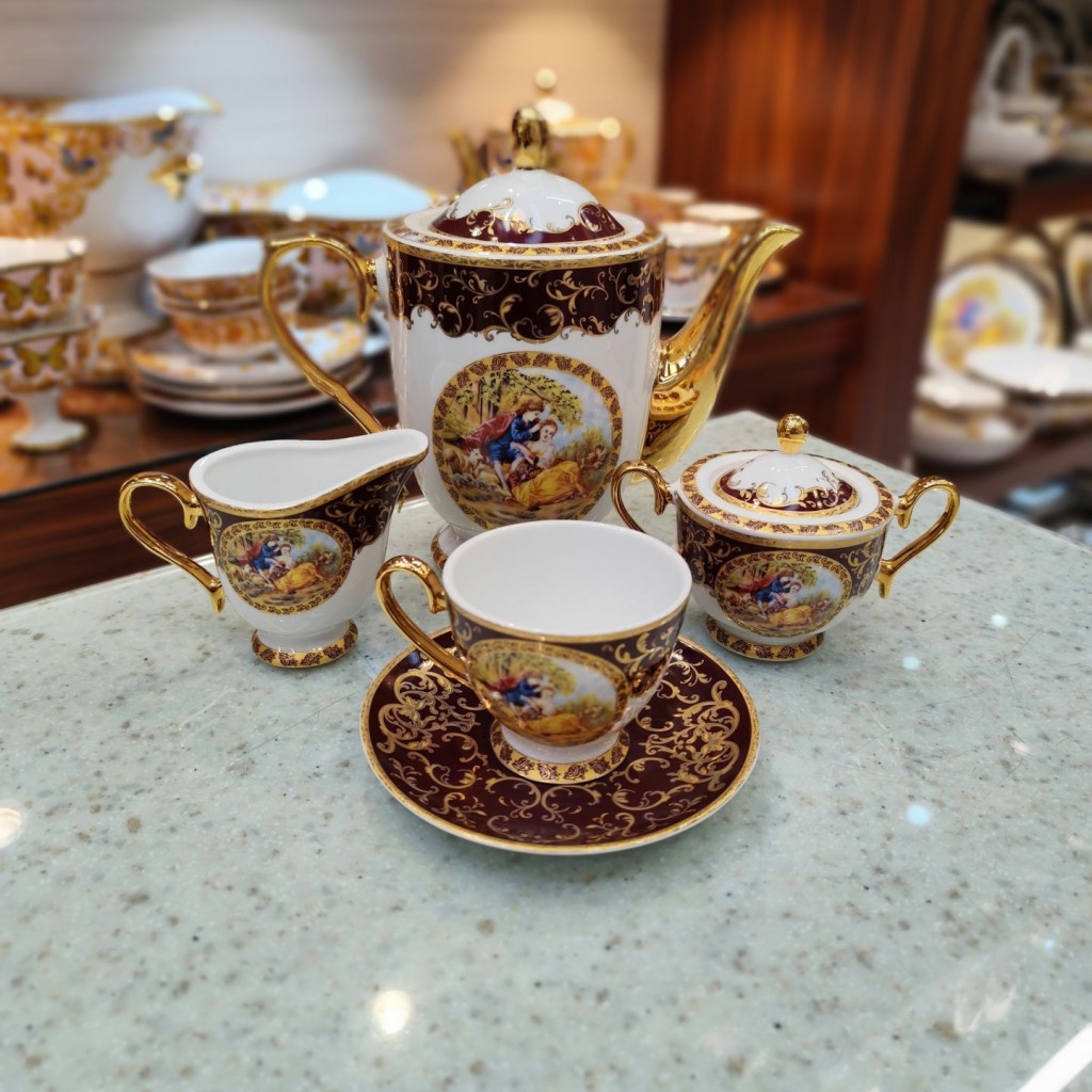 سرویس چایخوری 6 نفره لیلی مجنون زرشکی6050