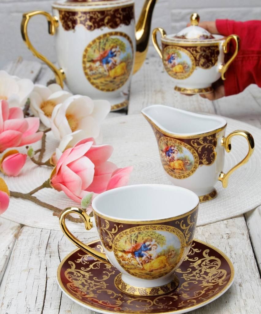 سرویس چایخوری 6 نفره لیلی مجنون زرشکی6050