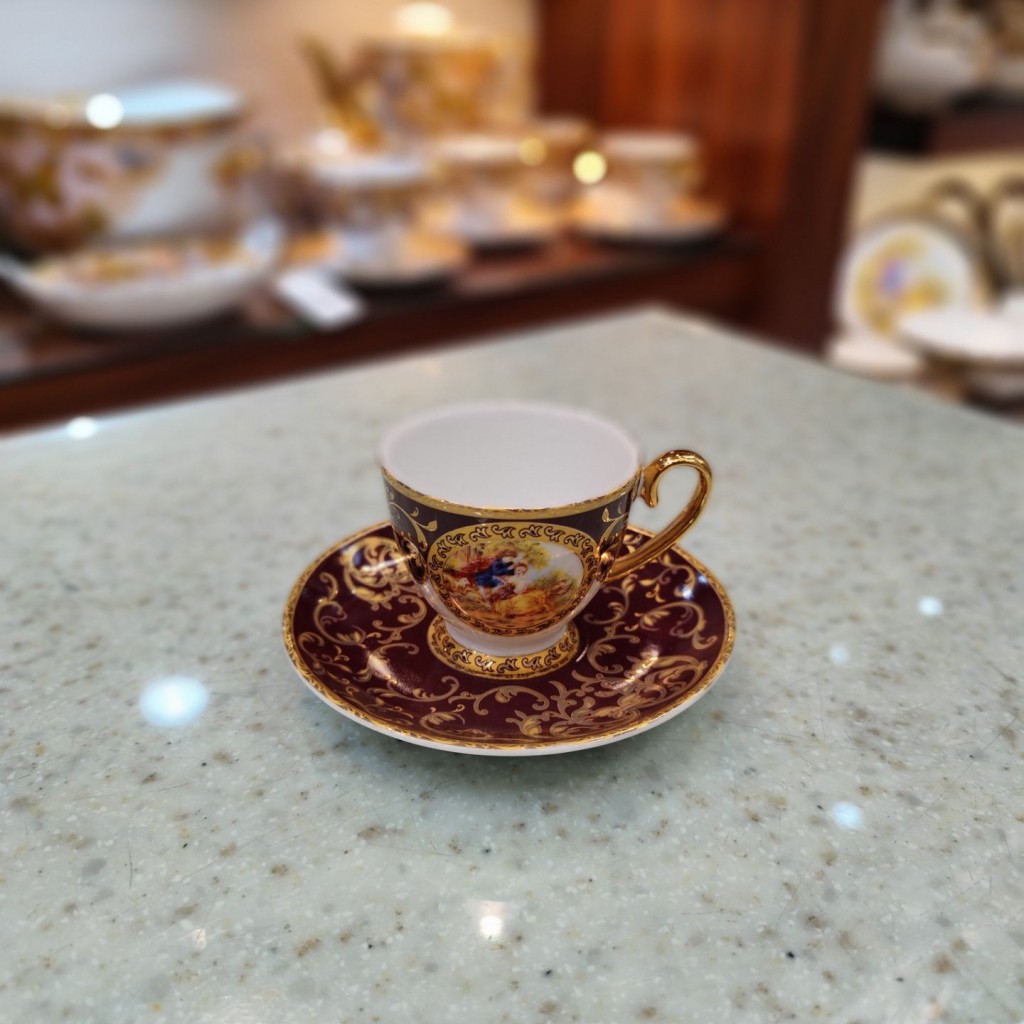 فنجان نعلبکی قهوه خوری لیلی مجنون زرشکی6048