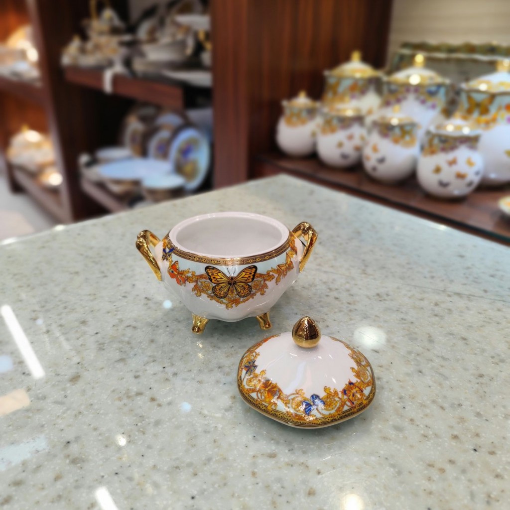 قندان گرد طرح پروانه فیروزه ای55514