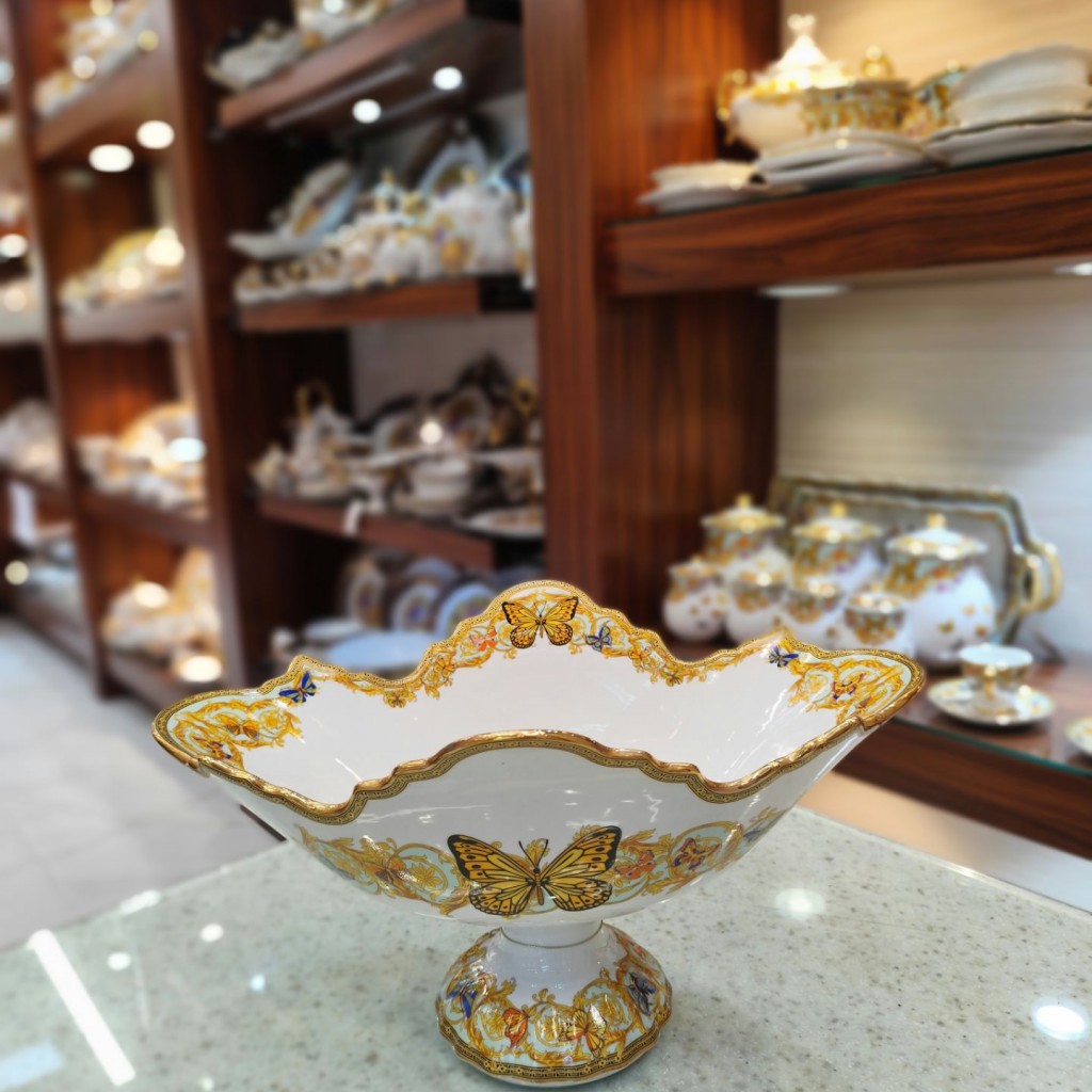 کشکول پایه دار بزرگ طرح پروانه فیروزه ای55520