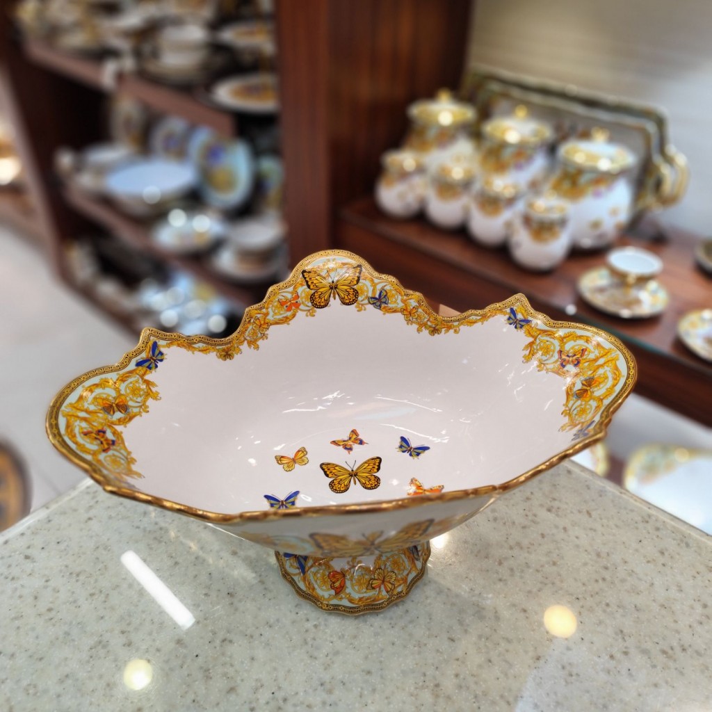 کشکول پایه دار بزرگ طرح پروانه فیروزه ای55520
