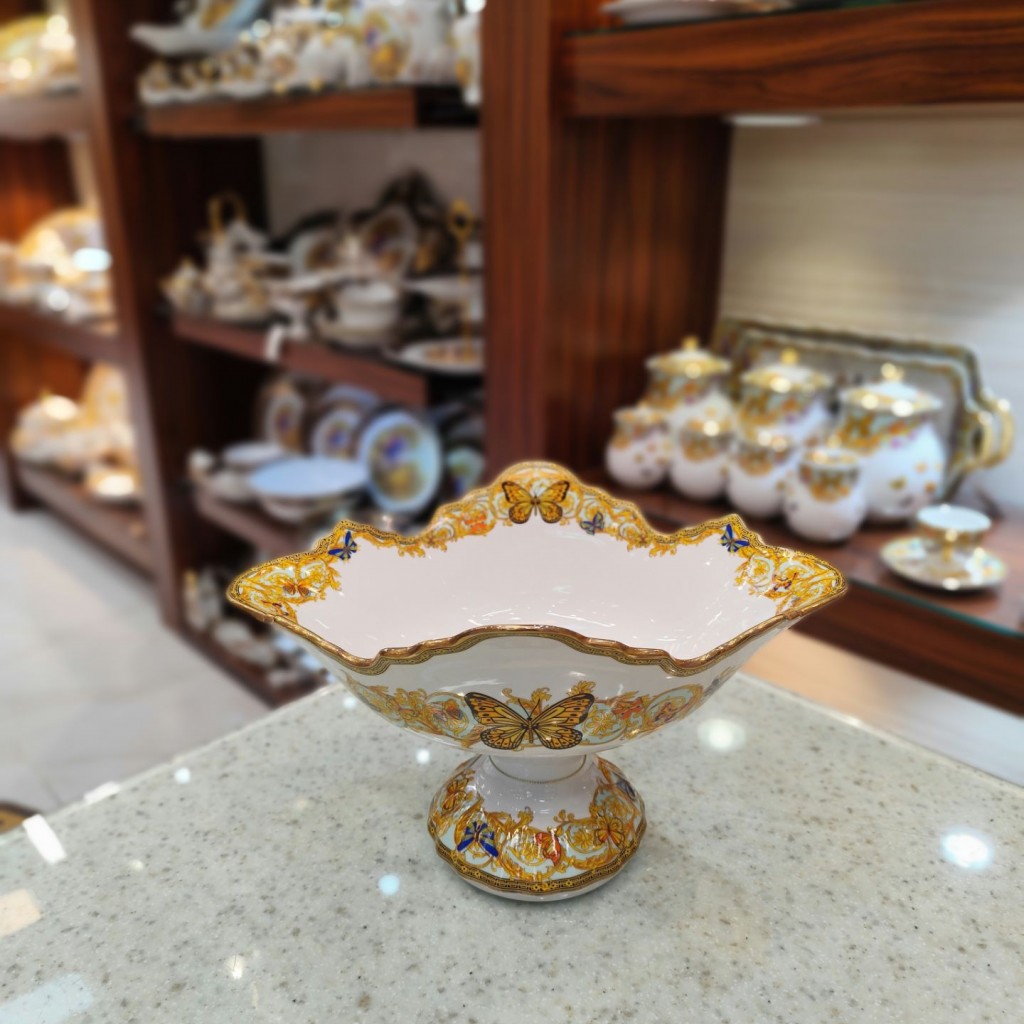 کشکول پایه دار کوچک طرح پروانه فیروزه ای55501