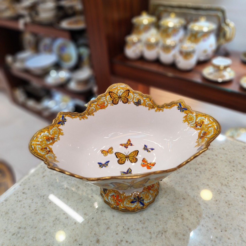 کشکول پایه دار کوچک طرح پروانه فیروزه ای55501