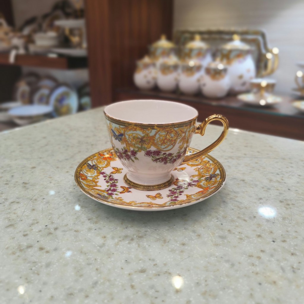 سرویس چای خوری 17پارچه طرح پروانه فیروزه ای55527