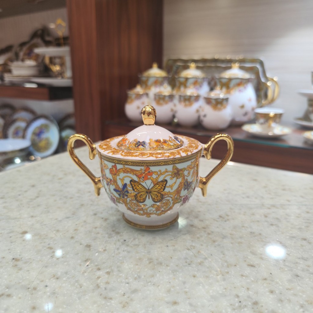 سرویس چای خوری 17پارچه طرح پروانه فیروزه ای55527