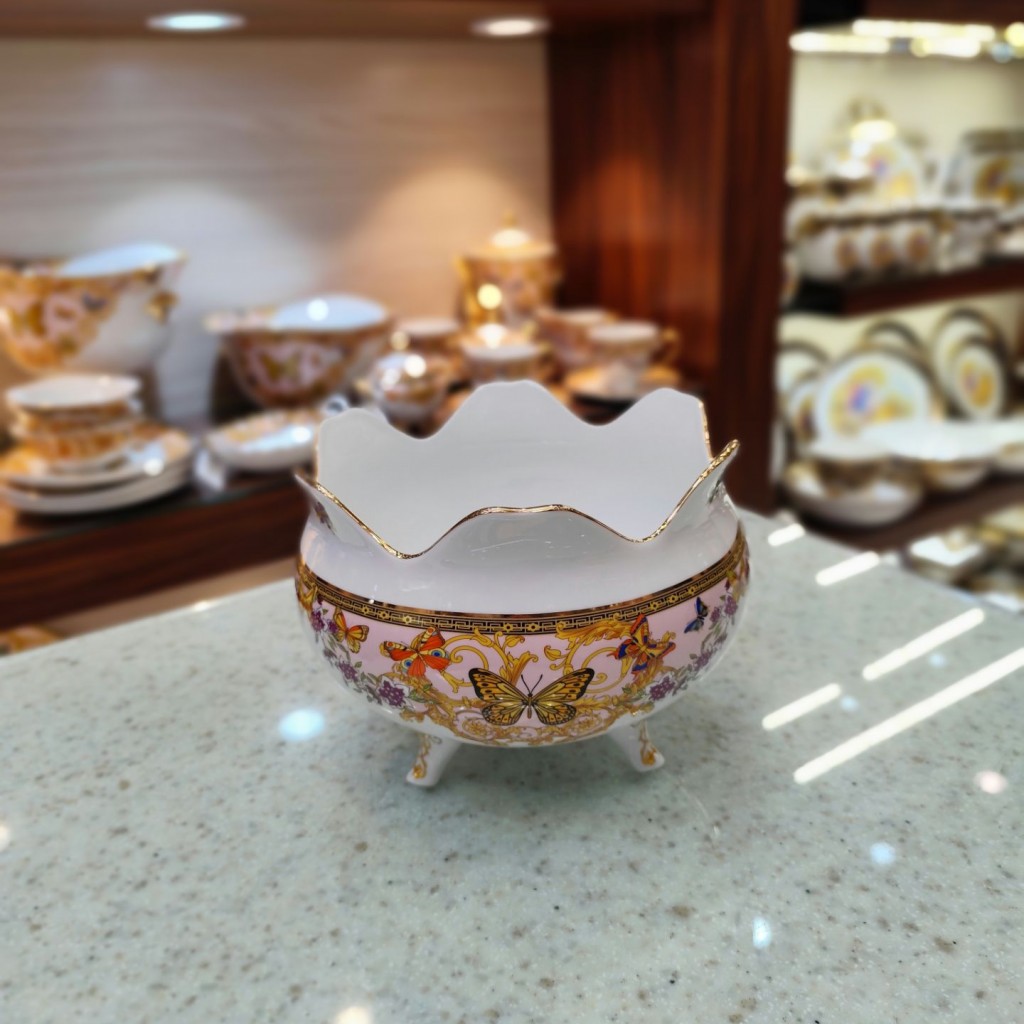 کاسه آجیل سه پایه طرح پروانه صورتی55318