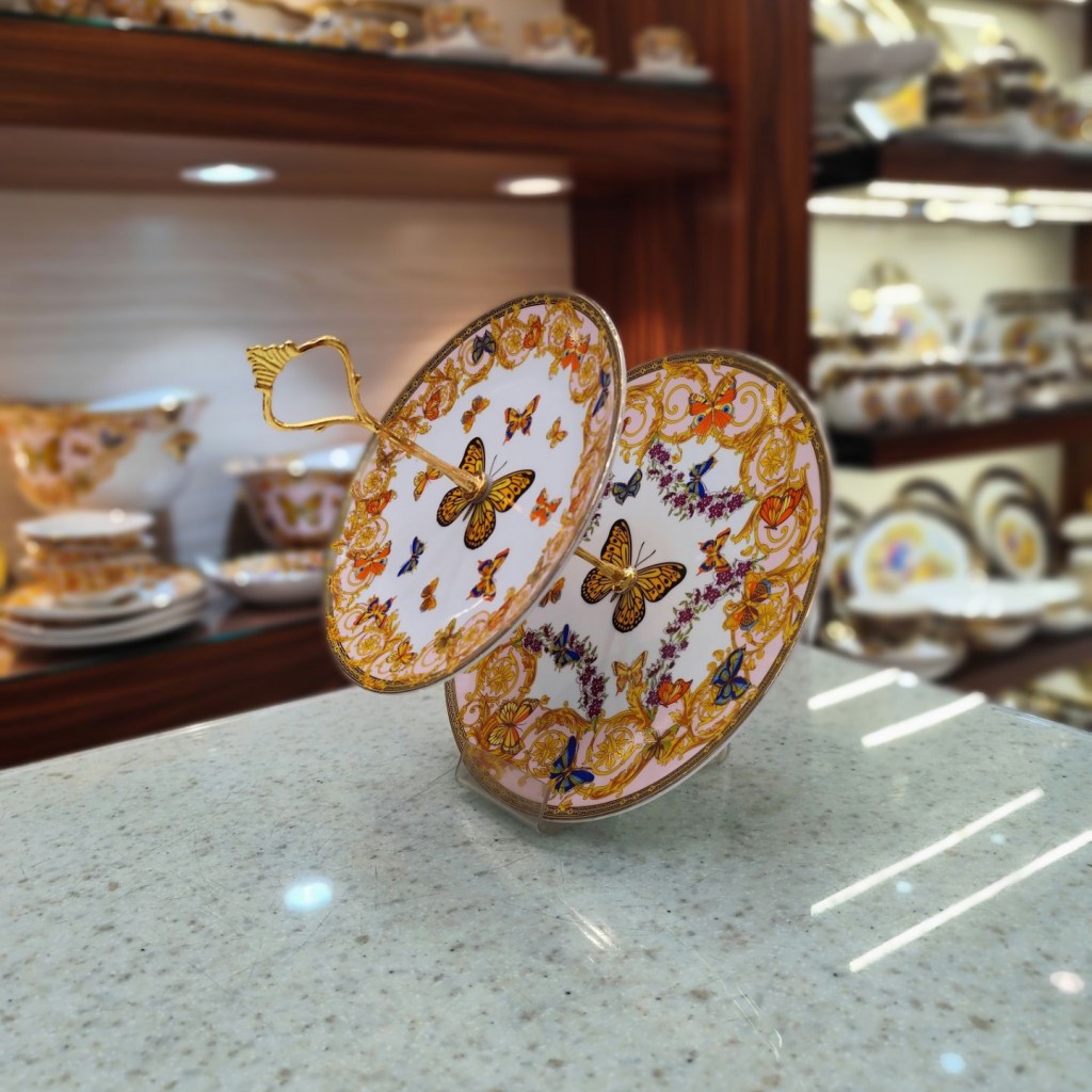 شیرینی خوری دو طبقه ی پروانه صورتی