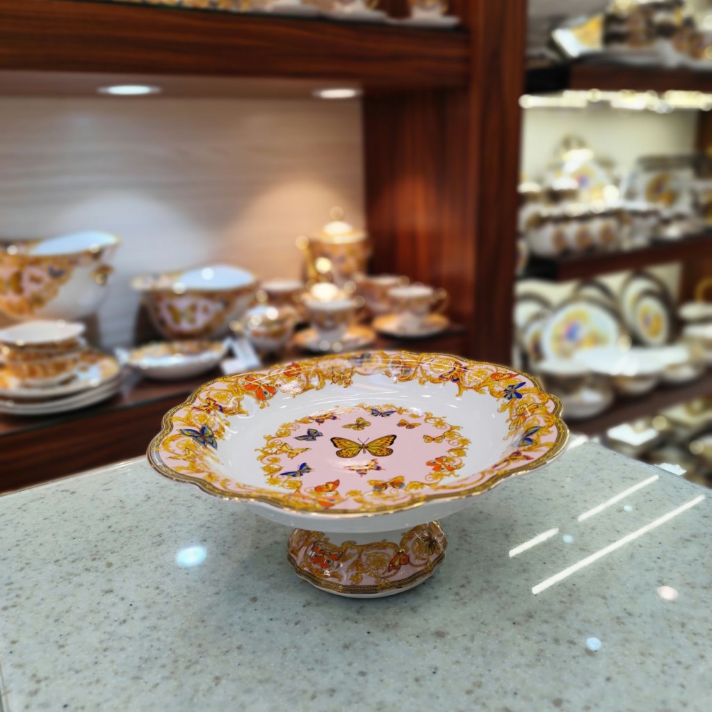 شیرینی خوری گردپایه دار طرح پروانه صورتی55302