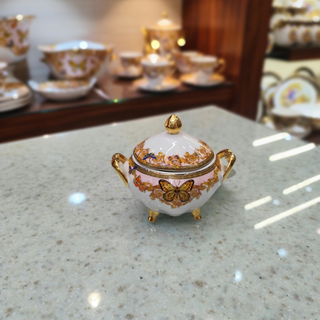 قندان گردطرح پروانه صورتی55314