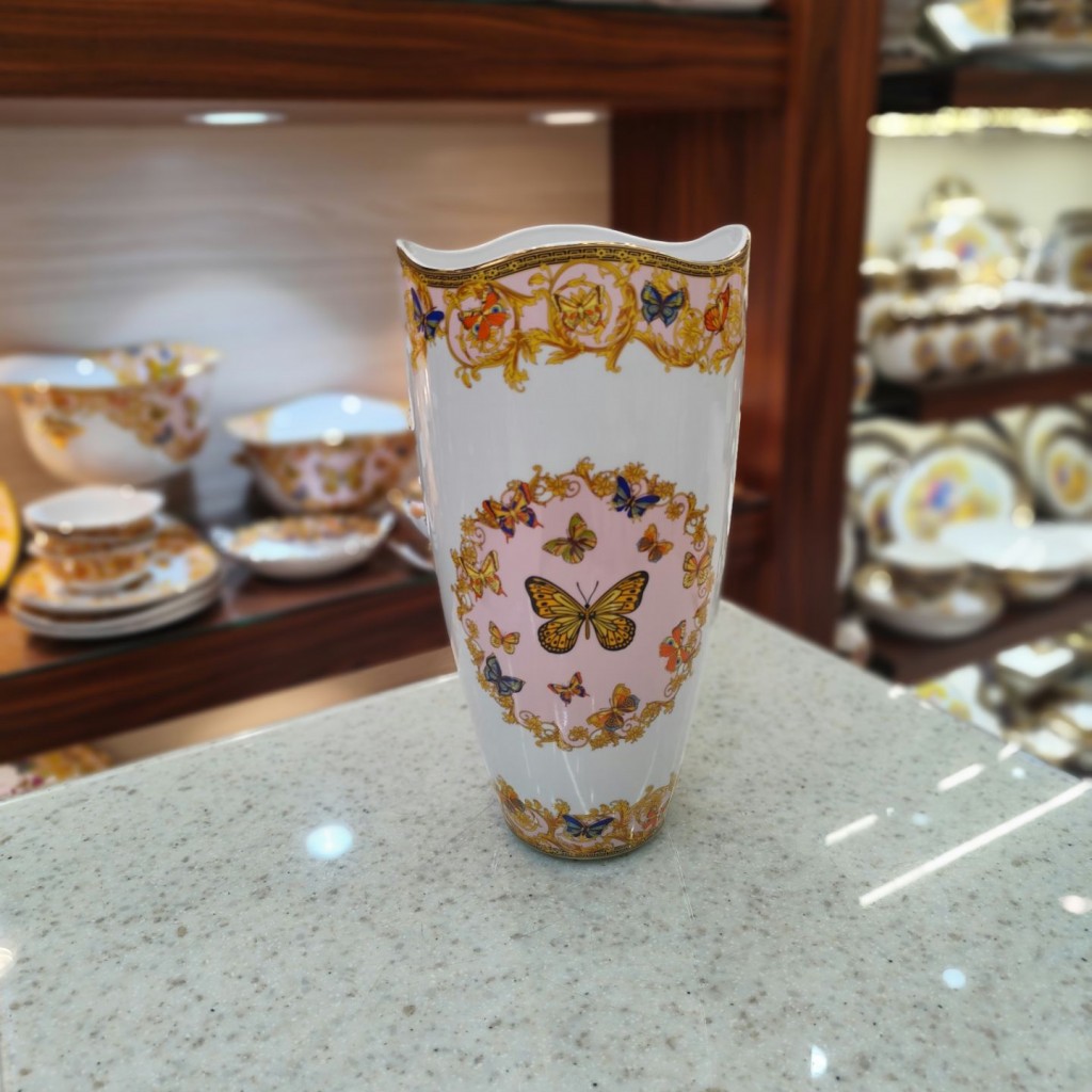 گلدان استوانه بزرگ طرح پروانه صورتی55319