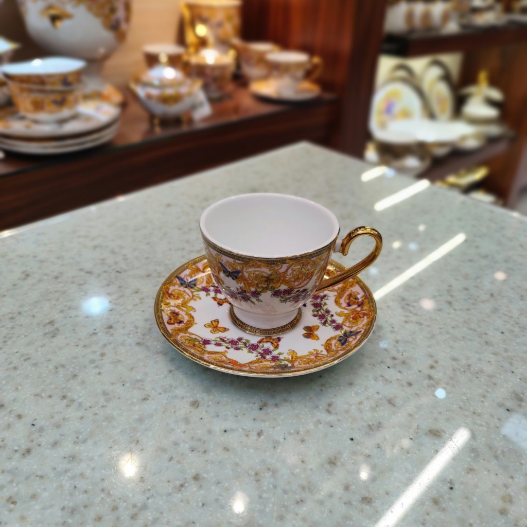 فنجان نعلبکی چای خوری پروانه صورتی 55325