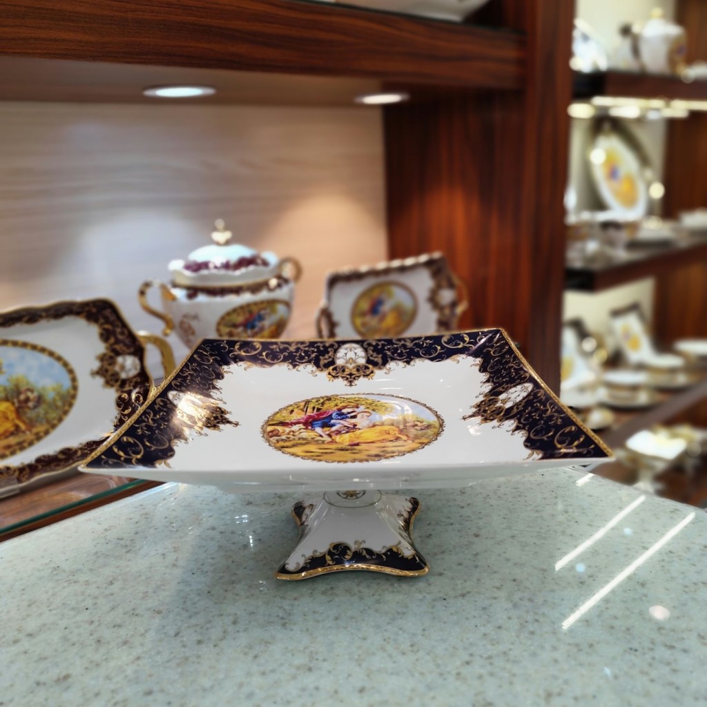 شیرینی خوری4گوش بزرگ طرح لیلی مجنون سرمه ای8056