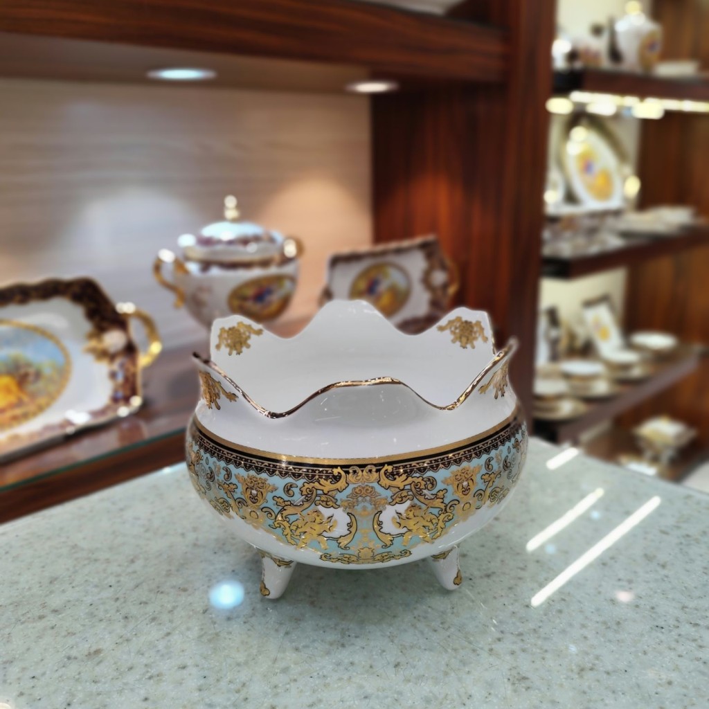 میوه خوری سه پایه  طرح آنجل فیروزه ای7040
