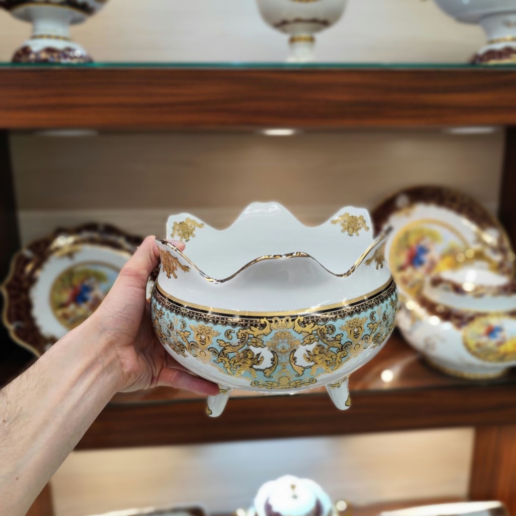 میوه خوری سه پایه  طرح آنجل فیروزه ای7040