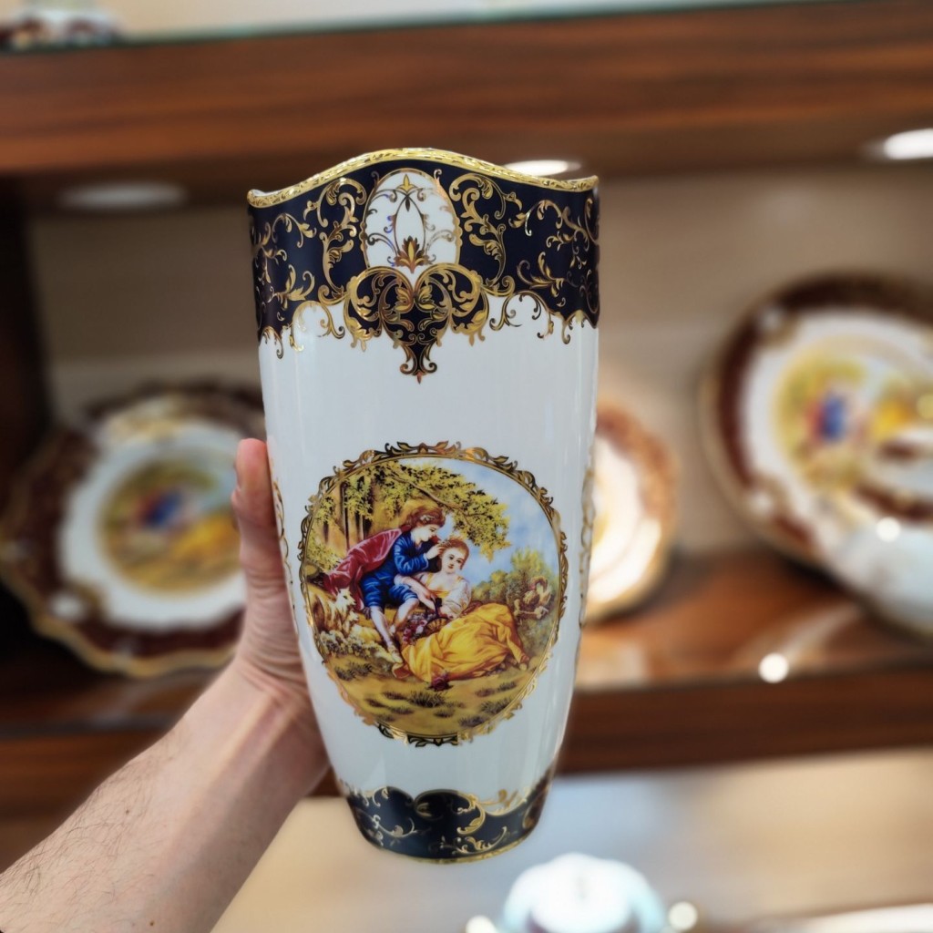 گلدان استوانه کوچک طرح لیلی مجنون سرمه ای8008