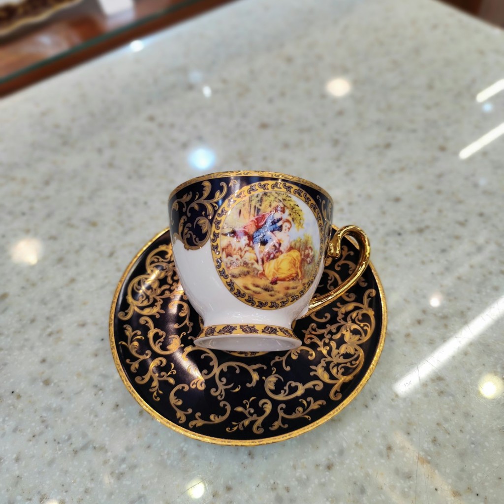 فنجان نعلبکی چای خوری طرح لیلی مجنون سرمه ای8049